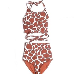Coral Reef Swim Giraffe Print Two Piece High Waisted Halter Bikini Swims…
